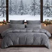 YASMENG Winter Bettwäsche Set 4-teilig 135x200 cm Grau Anthrazit Plüsch Fleece