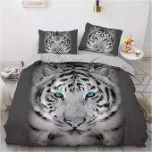 YASMENG Bettwäsche-Set 200x200 cm Tiermotiv Weiß Grau 3-teilig Mikrofaser mit Reißverschluss
