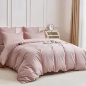 YASMENG Bettwäsche 155x220 cm Baumwolle Rosa 3-teilig mit 2 Kissenbezügen 80x80 cm