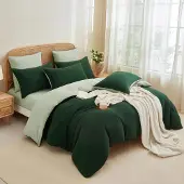 YASMENG Bettwäsche-Set 220x240 cm Dunkelgrün 100% Baumwolle 3-teilig mit Reißverschluss