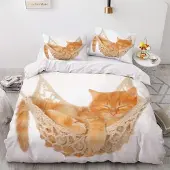 YASMENG Bettwäsche-Set 3-teilig 220x240 cm Gelb Katzenmotiv Mikrofaser mit Reißverschluss