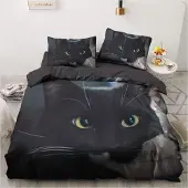 YASMENG Bettwäsche Set 220x240cm Schwarz Katze Muster Microfaser mit 2 Kissenbezügen 80x80cm