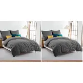 Soifox Bettwäsche-Set Mikrofaser Anthrazit 140x200cm + 80x80cm bügelfrei Reißverschluss