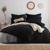 Soifox Bettwäsche-Set 4-teilig 155x220 cm Schwarz Mikrofaser bügelfrei mit Reißverschluss