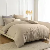Soifox Bettwäsche-Set Mikrofaser 155x220 cm Sandy Beige Bügelfrei Knitterfrei mit Reißverschluss