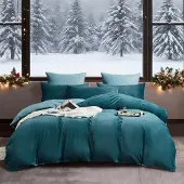 YASMENG Winter Bettwäsche 200x200 cm Petrol Hellblau 3-teilig Plüsch-Mikrofaser mit Reißverschluss
