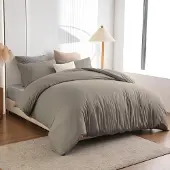 Soifox Bettwäsche-Set Mikrofaser Taupe 135x200 cm + 80x80 cm bügelfrei knitterfrei Reißverschluss
