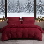 YASMENG Winter Bettwäsche Set 200x220 cm Weinrot 3-teilig Plüsch-Mikrofaser mit Reißverschluss