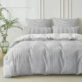 SOULFUL Bettwäsche-Set 155x220 cm Baumwolle Gestreift Jacquard Hellgrau/Weiß 2-teilig