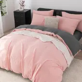 YASMENG Doppelte Baumwoll-Bettwäsche 220x240 cm Rosa Grau 3-teilig mit Reißverschluss
