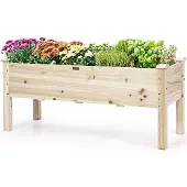 FANTASK Hochbeet aus Holz, Pflanzbeet für Kinder, 120x43,5x51cm, Pflanztrog bela
