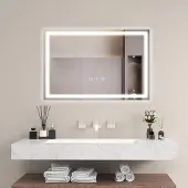 OEM LED-Badspiegel 60x40 cm, dimmbar, 3 Farben, Anti-Beschlag, Uhr