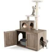 GYMAX Kratzbaum 132 cm mit Katzentoilette und Katzenhaus Grau