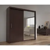 Krudox PES Kleiderschrank Wenge 203x216x62 cm Schiebetürenschrank mit Spiegel 4 Kleiderstangen Schlafzimmer