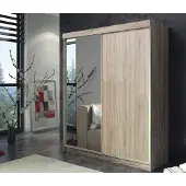 Krudox ARU Kleiderschrank Sonoma 180x216x62 cm Schiebetürenschrank mit Spiegel Kleiderstange Schlafzimmer