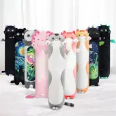 Mewaii Plüschkissen Katze Grau 110 cm Kuscheltier Lang Kätzchen Spielzeug Geschenk