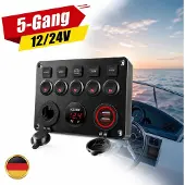 PLAXSOON 5-Gang Kippschalter Panel LED Digital Voltmeter Dual-USB für Yacht Boot USB
