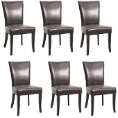 Generique 6er-Set Esszimmerstuhl Chesterfield, Stuhl Küchenstuhl, Nieten - Kunstleder, braun, dunkle Beine