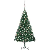The Living Store Künstlicher Weihnachtsbaum mit Beleuchtung & Kugeln Grün 120 cm