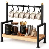 Merkloos Solidchoice – Kaffee-Organizer mit 6 Haken und Holzablage