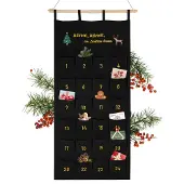 Dripio Stoff-Adventskalender 2025, bestickt, 24 Taschen, schwarz-gold