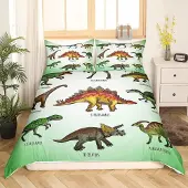 Loussiesd Bettwäsche Set 135x200cm Kinder Jugendliche Dino Druck Mikrofaser Mehrfarbig