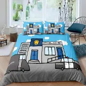 Loussiesd Bettwäsche Set Polizei Muster Kinder 135x200cm Mikrofaser Blau Grau