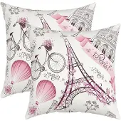 Homewish Kissenbezüge 45x45 cm Rosa Floral Paris Eiffelturm 2 Stück Polyester