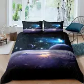 Loussiesd Bettwäsche Set 3-teilig 200x200cm + 2x 80x80cm Microfaser 3D Galaxy Sterne Motiv