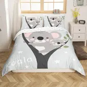 Loussiesd Bettwäsche-Set Kinder Koala Druck 135x200cm Mehrfarbig Mikrofaser 2-teilig