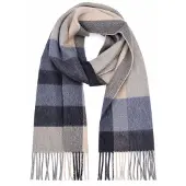 Profuomo Schal Lammwolle Karo Blau Beige