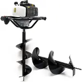 Wiltec Set Benzin Erdlochbohrer mit 250, 300 mm Bohrschnecke, 2,2 kW 3 PS 63,3ccm Pfahlbohrer Pflanzenbohrer