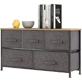 OEM Stoff-Kommode 5 Schubladen, groß, grau, 100x30x55 cm