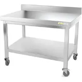 GOLDINOX Arbeitstisch aus Edelstahl, Untergestell 1200 x 500 mm, auf Rollen, -
