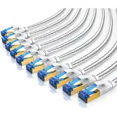Primewire Flachband LAN-Kabel 10er Set CAT 8, 40 Gbit/s Netzwerkkabel mit RJ45-Stecker, geschirmt, Baumwollmantel, vergoldete Kontakte, Patchkabel, 10 Stück, 1 m, weiß