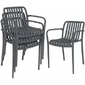 Novavision Gartenstühle 4er Set Stapelbare Terrassenstühle mit Lamelldesign Armlehnen, Ergonomisch Dunkelgrau