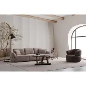 AEA Beige Wohnzimmer Garnitur Designer 4-Sitzer Couchtisch Stoffsessel