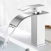 Dripio Gebogene Watervalkraan, Chrom, Edelstahl, Einhandbedienung, 1-Loch