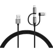Varta 3-in-1 Kabel, USB-A auf Micro-USB, USB-C und Lightning, Schnellladung und Synchronisierung, MFi-zertifiziert, Ladekabel für Strom und Datenübertragung, 2 m, schwarz, Nylon