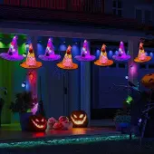 Dripio 8 hängende Hexenhüte mit Licht, bunt, Halloween-Deko, Fernbedienung