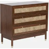 Sweeek - Kommode Holzdekor und Rattan-Geflecht 3 Schubladen - Nussbaumfarben