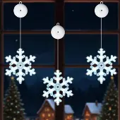 OEM 3er Set Fensterlichter Schneeflocke, kaltweiß, LED, Batteriebetrieb