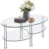 OEM Gläserner Couchtisch, 3 Ebenen, oval, transparent