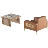 AEA Sessel Couchtisch Set Braun Lehnsessel Quadratisch Leder Holz 1-Sitzer