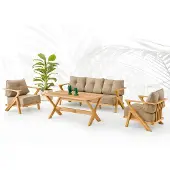 AEA Gartenmöbel Set aus Holz und Textil in Beige, modern, 4-teilig