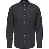 Only & Sons Langarmhemd "ONSCANTLEY LIFE LS SOLID LINEN SHIR OTL", Herren, Gr. S, N-Gr, schwarz navy, Web, Obermaterial: 95% Baumwolle, 5% Leinen, unifarben, slim fit normal, Hemden Langarmhemd