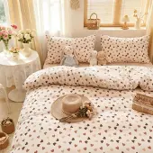 Sonstiges Bettwäsche 140x200 cm 2-teilig Beige Braun Herzen Mikrofaser mit Reißverschluss