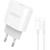 Dudao Charger PD 20W Fast Type C Ligh. 1M white, Drinnen, AC, 12 V, Weiß