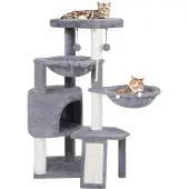 Merkloos Katzenbaum Kratzbaum Kletterbaum - Kunstfell - Grau - Mit Höhle und Hängematten - Mit Sisal-Kratzstämmen und Spielbällen