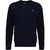 Gant für Herren. 8050324 Marineblauer Pullover mit Zopfmuster (XL), Lässig, Wolle, Klassisch